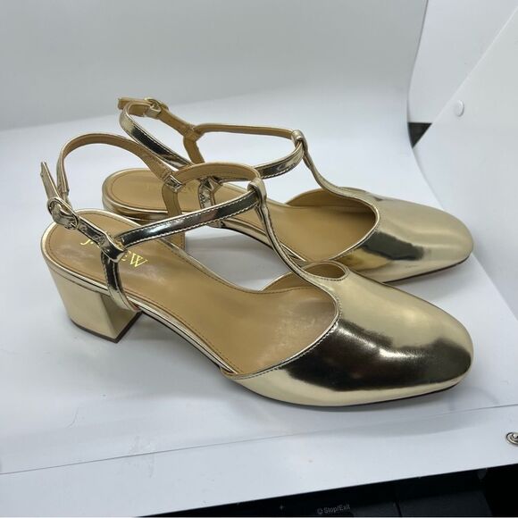 9.5 NEW IN BOX J Crew Ankle T- Strap Heel Gold - Picture 5 of 10